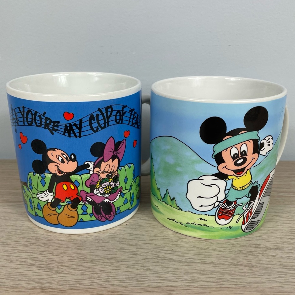 Vintage 1986 1987 Mickey Mouse Cartoon Mug Set